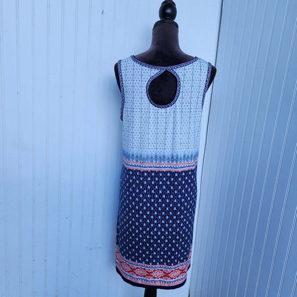 MAX STUDIO Women’s SHIFT DRESS Stretch SLEEVELESS BLUE RED White KEYHOLE Sz L - Picture 6 of 11